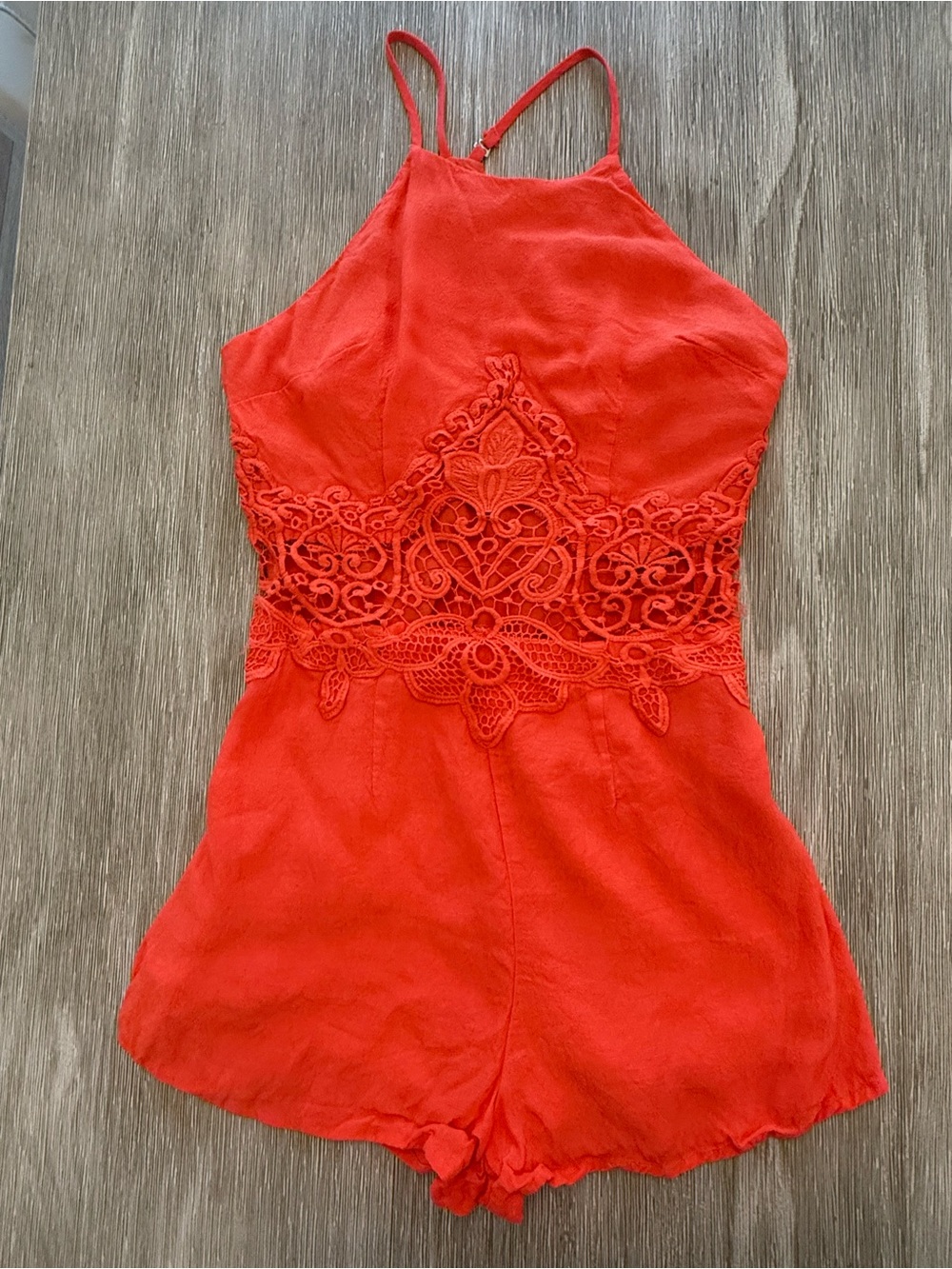 Dance & Marvel Red Lace-Trim Girls' One-Piece Romper